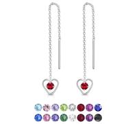 Orecchini Pendenti Cuore Argento 925 con Brillantini di Cristallo Rosso Rubino 3 mm - Orecchini Donna Lunghi con Punti Luce Brillanti Rossi - Saliscendi Classici Eleganti Ipoallergenici