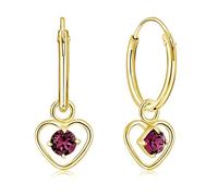Orecchini Pendenti Cuore Argento 925 Placcati Oro 24K con Brillantini Rotondi di Cristallo Ametista - Cerchietti Orecchini Dorati Donna con Cuore Pendente - Diametro Cerchietto 12 mm