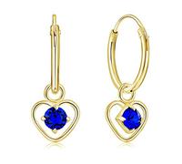 Orecchini Pendenti Cuore Argento 925 Placcati Oro 24K con Brillantini Rotondi di Cristallo Blu - Cerchietti Piccoli -Orecchini Dorati Donna - Eleganti e Ipoallergenici - Diametro Cerchietto 12 mm