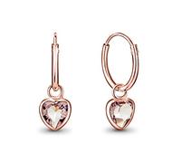 Orecchini Pendenti Cuore Argento 925 Placcati Oro Rosa 18K con Brillantini di Cristallo Ametista - Cerchietti Orecchini Donna Oro Rosa Ipoallergenici - Diametro Cerchietto 12 mm