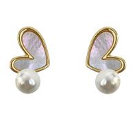 Orecchini Pendenti Cuore di Conchiglia Iridescente e Perla Simulata per Donne, Gioielli Delicati Tono Oro, Design Leggero da 2.6g, 1.66cm, Perfetti per Stili Romantici e Chic Quotidiani