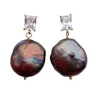 Orecchini pendenti da donna, 21 x 24 mm, con perle nere d'acqua dolce