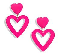Orecchini pendenti da donna a doppio cuore, rosa acceso, alla moda, con grande cuore, per San Valentino, festa della mamma, compleanno, regalo (orecchino a cuore rosa)
