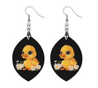 Orecchini pendenti da donna a forma di anatra gialla con margherite, alla moda, in legno, con stampa, Star, Legno, Nessuna pietra preziosa