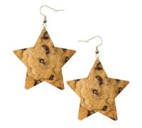 Orecchini pendenti da donna, a forma di biscotto al cioccolato, con stella scintillante, gioielli alla moda per una serata fuori, One Size, Pelle