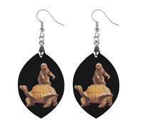 Orecchini pendenti da donna a forma di bradipo che cavalca la tartaruga, alla moda, in legno, con stampa, Circular, Legno, Nessuna pietra preziosa