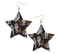 Orecchini pendenti da donna, a forma di bulldog inglesi, con stella scintillante, gioielli alla moda per una serata fuori, One Size, Pelle
