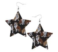 Orecchini pendenti da donna, a forma di bulldog inglesi, con stella scintillante, gioielli alla moda per una serata fuori, One Size, Pelle