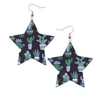 Orecchini pendenti da donna, a forma di cactus, a forma di pianta grassa, con stella scintillante, gioielli alla moda per una serata fuori, One Size, Pelle