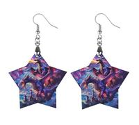 Orecchini pendenti da donna a forma di castello della notte del drago, alla moda, in legno, con stampa, Love, Legno, Nessuna pietra preziosa