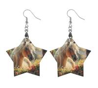 Orecchini pendenti da donna a forma di cavallo dalla finestra, in legno, con stampa alla moda, Apricot shaped, Legno, Nessuna pietra preziosa