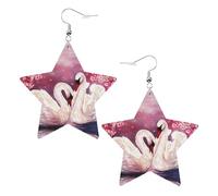 Orecchini pendenti da donna a forma di cigno bianco con albero floreale rosa, orecchini pendenti celesti, gioielli a forma di stella per un versatile, One Size, Pelle