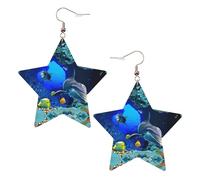 Orecchini pendenti da donna a forma di delfino e corallo, orecchini pendenti celesti, gioielli a forma di stella per un versatile, One Size, Pelle