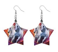 Orecchini pendenti da donna a forma di due cavalli, alla moda, in legno stampato, Love, Legno, Nessuna pietra preziosa