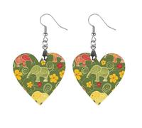 Orecchini pendenti da donna a forma di elefante, alla moda, in legno, con stampa, Star, Legno, Nessuna pietra preziosa