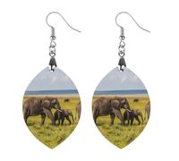 Orecchini pendenti da donna a forma di elefante, in legno, con stampa alla moda, gioielli, Apricot shaped, Legno, Nessuna pietra preziosa