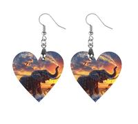 Orecchini pendenti da donna a forma di elefante, in legno, con stampa di acqua, Circular, Legno, Nessuna pietra preziosa