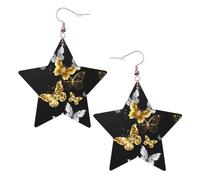 Orecchini pendenti da donna, a forma di farfalla, in oro bianco e nero, con stella scintillante, gioielli alla moda per una serata fuori, One Size, Pelle