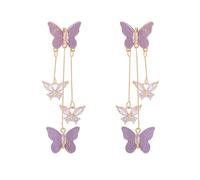 Orecchini pendenti da donna a forma di farfalla viola con nappa, con zirconi e strass, orecchini lunghi a farfalla, gioielli da sposa per le donne