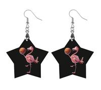 Orecchini pendenti da donna a forma di fenicottero con pallacanestro, alla moda, in legno, stampati, gioielli pendenti, Apricot shaped, Legno, Nessuna pietra preziosa