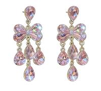Orecchini pendenti da donna a forma di fiocco rosa con strass scintillanti, regalo per lei, ideali per San Valentino, ballo di fine anno