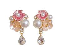 Orecchini pendenti da donna a forma di fiore con perle e strass scintillanti, color oro, con cristalli floreali, da indossare tutti i giorni per damigelle d'onore, appuntamenti notturni, regalo di