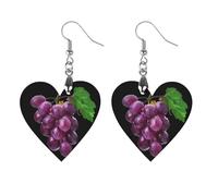 Orecchini pendenti da donna a forma di frutti d'uva viola, alla moda, stampati, in legno, con pendente a goccia, Apricot shaped, Legno, Nessuna pietra preziosa