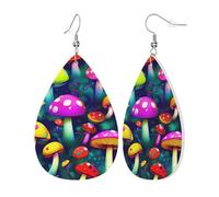 Orecchini pendenti da donna a forma di funghi luminosi, in pelle, con stampa artistica, a goccia, accessori per abiti