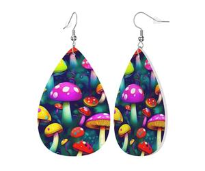 Orecchini pendenti da donna a forma di funghi luminosi, in pelle, con stampa artistica, a goccia, accessori per abiti