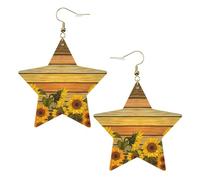 Orecchini pendenti da donna a forma di girasole con bordo in legno, orecchini pendenti celesti, gioielli a forma di stella per un versatile, One Size, Pelle
