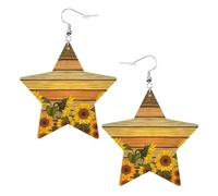 Orecchini pendenti da donna a forma di girasole con bordo in legno, orecchini pendenti celesti, gioielli a forma di stella per un versatile, One Size, Pelle