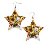 Orecchini pendenti da donna a forma di girasole dipinto a olio, orecchini pendenti celesti, gioielli a forma di stella per un versatile, One Size, Pelle
