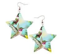 Orecchini pendenti da donna, a forma di ibisco, con fiori rossi e colibrì, orecchini pendenti a forma di stella scintillante, gioielli alla moda per una serata fuori, One Size, Pelle