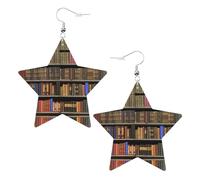 Orecchini pendenti da donna a forma di libreria per biblioteca, orecchini pendenti a forma di stella, gioielli alla moda per una serata fuori, One Size, Pelle