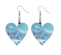 Orecchini pendenti da donna a forma di lupo, alla moda, in legno, con stampa di famiglia, Apricot shaped, Legno, Nessuna pietra preziosa