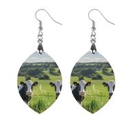 Orecchini pendenti da donna a forma di mucca dalla finestra, alla moda, in legno, stampati, gioielli, Apricot shaped, Legno, Nessuna pietra preziosa
