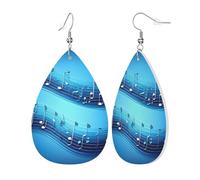 Orecchini pendenti da donna a forma di note musicali blu cielo in pelle, orecchini pendenti a goccia, gioielli accessori