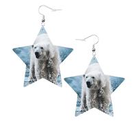 Orecchini pendenti da donna, a forma di orso polare bianco, con stella scintillante, gioielli alla moda per una serata fuori, One Size, Pelle
