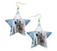 Orecchini pendenti da donna, a forma di orso polare bianco, con stella scintillante, gioielli alla moda per una serata fuori, One Size, Pelle