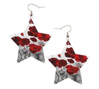 Orecchini pendenti da donna a forma di papavero rosso, orecchini pendenti celesti, gioielli a forma di stella per un versatile, One Size, Pelle