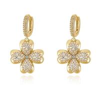 Orecchini pendenti da donna a forma di quadrifoglio, placcati in oro, con zirconia cubica, a forma di quadrifoglio, orecchini a cerchio luccicanti con fiore di zirconia cubica, eleganti orecchini a