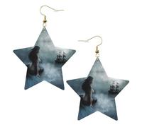 Orecchini pendenti da donna, a forma di sirena e vela sul mare, a forma di nave pirata, orecchini scintillanti a forma di stella, gioielli alla moda per una serata fuori, One Size, Pelle