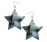 Orecchini pendenti da donna, a forma di sirena e vela sul mare, a forma di nave pirata, orecchini scintillanti a forma di stella, gioielli alla moda per una serata fuori, One Size, Pelle