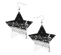 Orecchini pendenti da donna a forma di tasti di pianoforte con note musicali, orecchini pendenti a forma di stella scintillante, gioielli alla moda per una serata fuori, One Size, Pelle