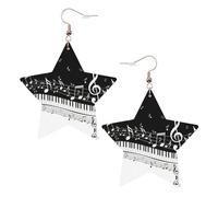 Orecchini pendenti da donna a forma di tasti di pianoforte con note musicali, orecchini pendenti a forma di stella scintillante, gioielli alla moda per una serata fuori, One Size, Pelle