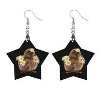 Orecchini pendenti da donna a forma di uccellino kiwi con margherita, alla moda, in legno, con stampa, Star, Legno, Nessuna pietra preziosa