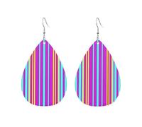 Orecchini pendenti da donna a righe arancioni, verde menta magenta, verde menta beige, viola e arancione a scacchi, leggeri, colorati, con stampa bifacciale