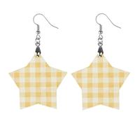 Orecchini pendenti da donna a scacchi, in legno, alla moda, con stampa di limone, color giallo pastello, Apricot shaped, Legno, Nessuna pietra preziosa