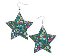 Orecchini pendenti da donna, a tema scienza dei cartoni animati, orecchini pendenti a forma di stella scintillante, gioielli alla moda per una serata fuori, One Size, Pelle
