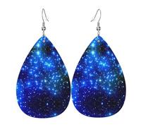 Orecchini pendenti da donna - Alla moda blu brillante stampa stelle gioielli in pelle a goccia, accessorio leggero, Misura unica, Pelle